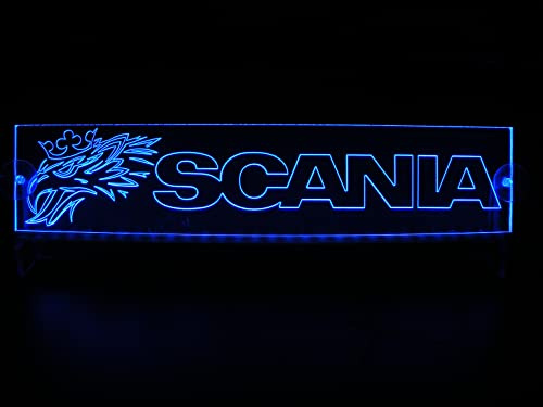 Beleuchtetes Lkw-Schild, angepasst an Windschutzscheibe, Innenraum für Ihre Kabine. Farbe: Blau. Geeignet für alle Scania-Modelle.