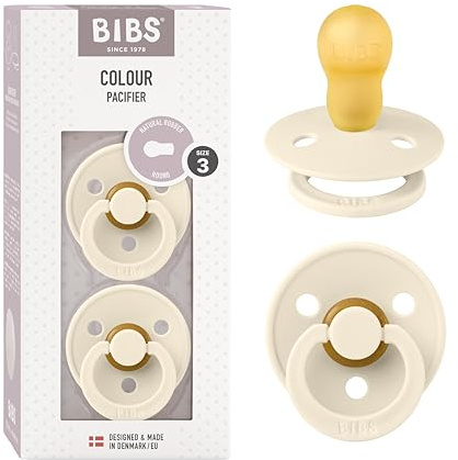 BIBS Colour Napp 2-pack, BPA-fri, Symmetrisk sugdel. Naturgummilatex, Tillverkad i Danmark, Storlek 3 (18+ månader), Ivory