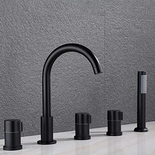 Badewanne Wannenrandarmatur 5 Loch Set Wannenarmatur mit Herausziehbarem Handbrause Bad Dusche Badezimmer Armatur Badewannenarmatur Schwarz