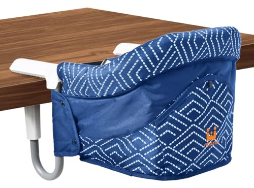 MTWML Tischsitz Baby ohne Tablett, Faltbarer Hochstuhl zum Anklemmen, Tragbarer Babysitz mit 5-Punkt-Gurt & Tragetasche, Sitzerhöhung für 6–36 Monate für Zuhause & Unterwegs(Streifen-Blau)