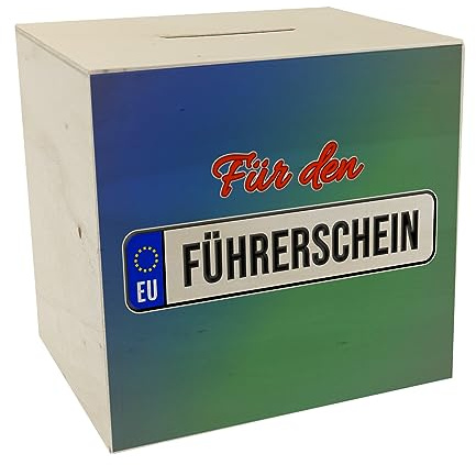 Spardose aus Holz mit Spruch: Für den Führerschein mit Kennzeichenmotiv eine tolle Geschenkidee um auf den Führerschein oder das erste eigene Auto zu sparen Sparschwein sparen