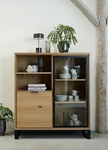 möbelando Highboard Livorno aus furniert, Metall in Wildeiche. Abmessungen (B/H/T) 123x139x42 cm