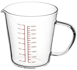 TOMYEUS Vaso Medidor Cristal, Resistente al Calor, Apto para Microondas, Escala en ml, oz, Cups, Transparente