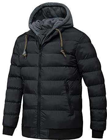 TONY BACKER Giubbotto Jacket Giacca Uomo Invernale con Cappuccio, Giubbino Giacchetto Uomo Giubbini Giubbotti Invernali Caldo Antivento (IT, Testo, XXL, Regular, Regular, Nero-3)