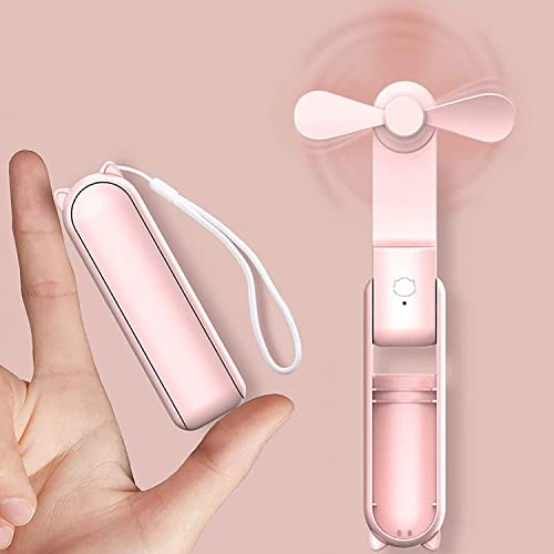 DSLIHA Portable USB Rechargeable Hand Fan - 3 Speed Foldable Personal Fan With Power Bank - Mini Travel Desk Fan for Women Kids Home Office (Pink)