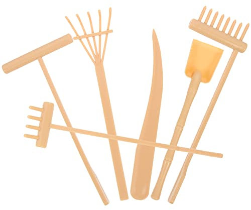 jojofuny Mini Zen Garden Tools Set: Khaki Plastic Sand Tray Rakes DIY Rock Zen Garden Rake Kit for Home Office Tabletop Decoration, Feng Shui Decor