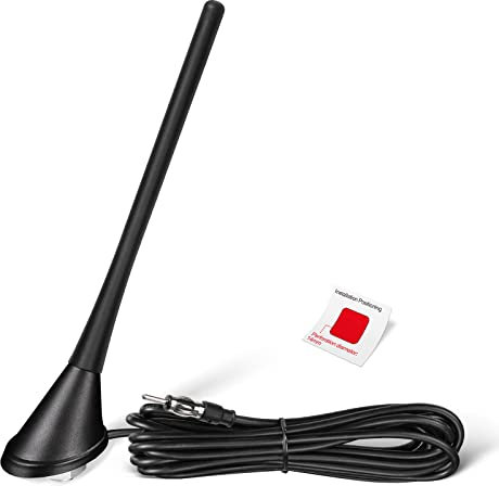 Eightwood Autoantenne AM/FM mit Verstärker Antenne Auto FM 17.5cm Dachantenne Autoantenne Autoradio Antenne Amplifier mit DIN Adapter 500CM Kabel