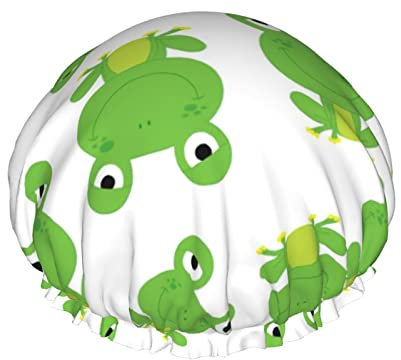 Duschhaube mit niedlichem Frosch-Design für Damen, verstellbar, doppelt wasserdicht, Bade-Duschhut, Haarschutz, wiederverwendbar, Damen-Spa-Salon-Duschhut