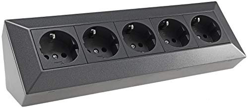 ChiliTec Bloc multiprise d'angle 5 prises pour cuisine, bureau, atelier, construction, montage encastré, anthracite