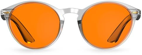Bloomoak 99.9% Blue Light Blocking Glasses, Gaming Retro Round Glasses, Relieve Eye Fatigue and Improve Sleep, Suitable for Screens/Games/TVs (Orange- 99% - Transparent Retro Frame, Orange)