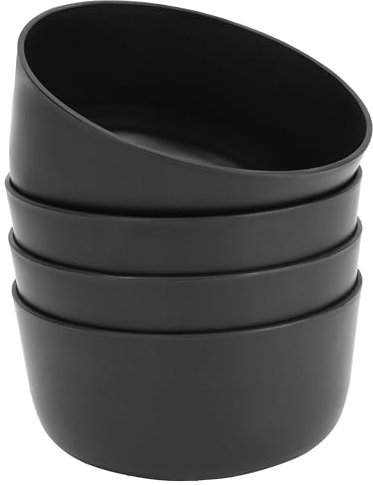 BELLE VOUS 4 Pezzi Ciotole Colazione Nere Riutilizzabili - Set Ciotole 1000 ml - Ciotole Plastica Rigida Lavabili Leggere Senza BPA per Zuppa, Pasta, Noodles, Insalata - Per Microonde e Lavastoviglie