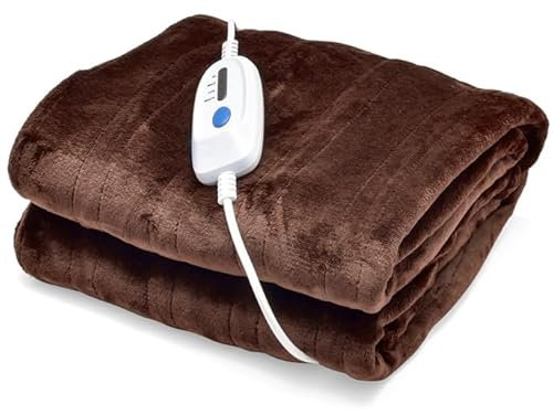 GOPLUS Värmefilt med automatisk avstängning, täcke värmefilt med 4 temperaturnivåer, 8 timmars timer, tvättbar gosig filt med överhettningsskydd (brun, 180 × 130 cm)
