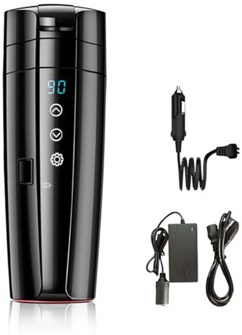 Mulcort 12 V/24 V Auto-Heizbecher, 400 ml, Edelstahl, beheizter Reisebecher, Auto, Zuhause, Dual-Use, intelligente Temperaturregelung, elektrischer Wasserkocher für Kaffee, Tee, Milch