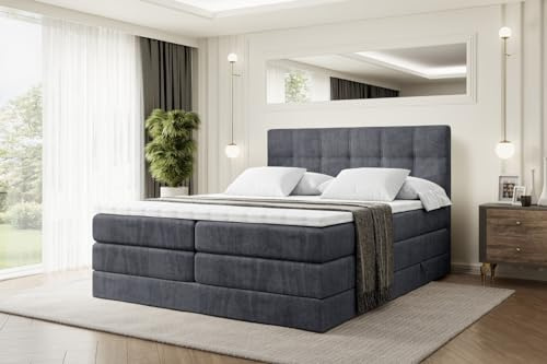 ALTDECOR Boxbett mit H3 H4 Matratze Marce King - 160x200 - Dunkelgrau | Lattenrost, Topper, Boxspringbett mit Bettkasten, Bett mit Stauraum, Doppelbett, Polsterbett