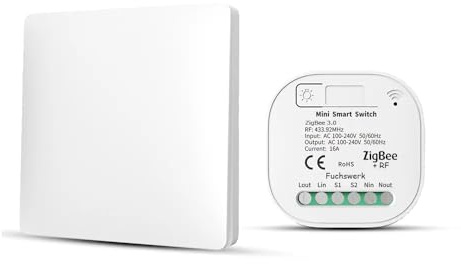 Funkschalter Set - ZigBee+RF Funk und Wandschalter Lichtschalter mit Empfänger - 30M Reichweite Drahtlos Kinetischer Batterieloser neu | 1-Kanal/1-Schalter