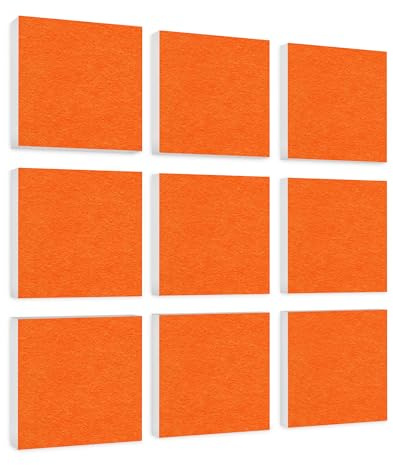 platino24 Akustikpaneele 9 Elemente Colore Quadrat 27,5 x 27,5 cm Orange I Schallabsorber aus Basotect G+ mit Akustikfilz I Schalldämmung Wand & Decke I Akustikelemente Wandpaneel