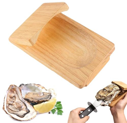 Mayoii Oyster Shucker Clamp, Wooden Handguard Oyster Shucking Clamp Holder, Ergonomic Shellfish Seafood Opener Tool for Home Restaurant Party Camping Picnics