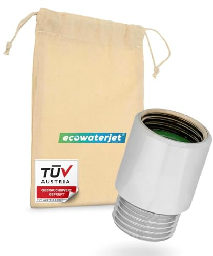 ecowaterjet by rabmer® Wassersparer für Dusche - bis zu 50% Warmwasser sparen mit 100% Komfort - Energiespar Durchflussbegrenzer für jeden Duschkopf - Strahlregler wassersparend