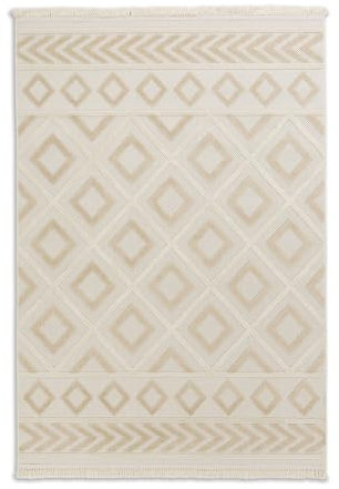 Schöner Wohnen Kollektion Hochwertiger Outdoor Teppich wetterfest - Teppich Wohnzimmer - Außen Teppich strapazierfähig Balkon, Terasse, Garten - kleine Rauten beige 80 x 150 cm