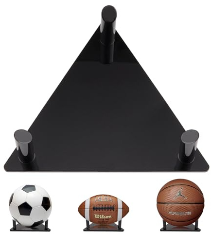Frtrche Ball Display Stand with Anti-slip Mat, 1.3inch Pegs Acrylic Sleek Holder for Different Size Basketball, Soccer Ball, Football, Sturdy Memorabilia Display Case-Black