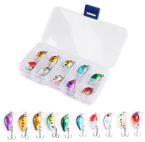 FENGQQKJ 10 Stück Angelköder Köder Set Forellen Wobbler Forellen Spoon Spinner Blinker Wobbler Spinner Angelköder mit Drillinge Haken mit Box für Angelset