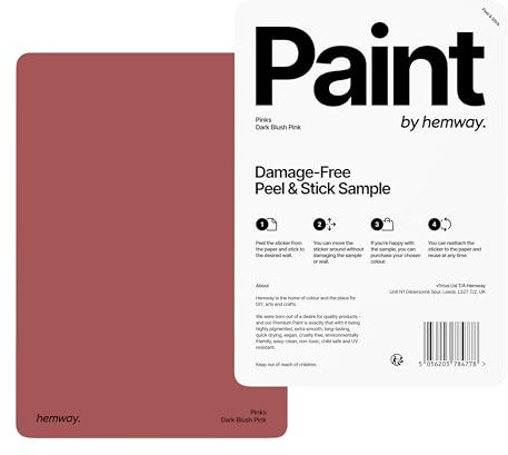 Hemway - Peel & Stick Sample for Our Chalk Based Furniture Matt Paint - Dark Blush Pink | A5 Damage-Free, Accurate Colour Swatch | Test Our Chalky Matt Shabby Chic Finishes for Interior Decor