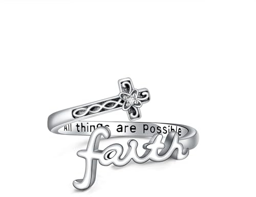 ONEFINITY Glaubens Ring aus 925er Sterlingsilber Kreuz Glaubensring Verstellbarer Löffel Glaubensringe Christliche Ringe Schmuck Geschenk für Frauen Mädchen Tochter Freundin