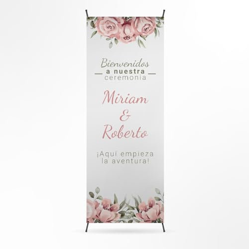 Photocall Boda - Cartel Personalizado Xbanner 70x180cm para Fiesta con Nombres y Fecha - Decoracion Boda - 6 Modelos (Modelo 5)