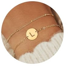 YADOCA Bracelet Or pour Femme – Or 18 Carats Rempli Lettre Initiale Bracelet Personnalisé Disque Monogramme Bracelets pour Femmes Adolescentes Filles Cadeaux -L