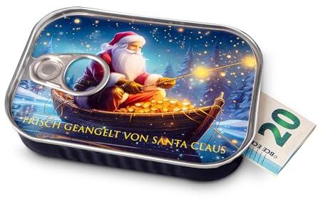 Schöne Güter Geldgeschenk Verpackung Weihnachten SANTA CLAUS Sardinendose Geld Geschenkverpackung oder Geldgutschein Nikolaus, X-Mas, Wichteln | inkl Aufkleber für individuelle Botschaft | made by
