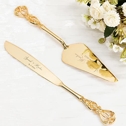 Juego de Cuchillo y Servidor para Pastel de Bodas de Oro, Personalizado Conjunto de Corte de Pastel, Juego de Cortador de Pastel para Servir, Perfecto para Cumpleaños, Navidad, Fiestas (Corona)