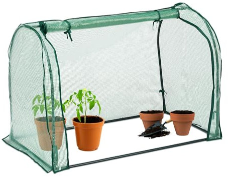 Relaxdays Serra da Balcone e Giardino, 80x113x70 cm, Copertura in PE con Porta, Telaio in Acciaio, Trasparente Verde