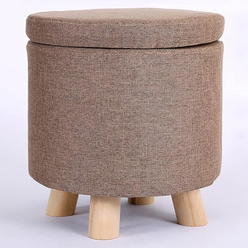 Sgabello per Cambiare Le Scarpe per Ingresso Camera da Letto, Pouf Contenitore Rotondo per Soggiorno, Contenitore Basso in Cotone E Lino, Poggiapiedi Impilabile per Divano,Small,Brown1