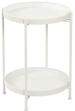 CCYENG Beistelltisch Kaffee-/Teetisch 2-stufiger Metalltisch Outdoor-Beistelltisch Runder Nachttisch aus Metall Kleine Tische Beistelltisch mit abnehmbarem Tablett für Wohnzimmer Schlafzi