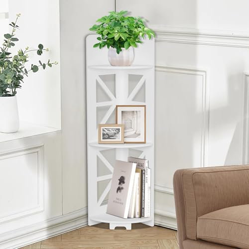 YUET Free standing Corner Shelf Stand, Storage Organizer Great for Bathroom, Corner Shelf Perfect for Small Space,Waterproof Stand Also Use for Toilet Paper, White (TSC08)
