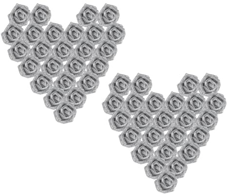 PATIKIL Glitter Roses, 50 Pcs Foam Artificial Flowers Roses Heads Real Looking Fake Flower Bulk with Stem for DIY Wedding Bouquets Centerpieces Wreath Home Party Decoration, Silver