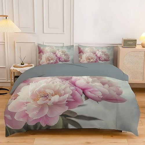 MULERN Super King Duvet Set Brushed, Microfiber Large, Chrysanthemum Duvet Cover Ultrasoft Hypoallergenic Bedding Set, Non Iron Luxury Quilt Cover Set(260x220Cm With Zipper Closure