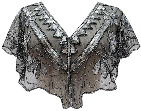 Hsternexy Flapper Umhang Schal mit Pailletten 1920er Jahre Retro Schal Schultertuch Stola Tuch für Karneval 20er Jahre Kostüm Damen Schal Abendumhang Umschlagtücher für Abendkleid