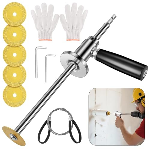 Inside Pipe Cutter for Pvc Pipe, Cutter Tool Set with Scale Adjustable Depth Gauge, 5PCS Blades, Hex Shank, Internal PVC Pipe Cutter with Diamond Grit Cutting Wheel for Plastic ABS, Exhaust PVC Pipes