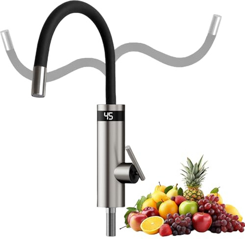 Robinet Chauffant Instantané, 3000W Robinet De Chauffage électrique Instantané avec LED, Rotatif à 360° Intelligent Robinet Electrique pour Cuisine,Salle de Bain,Jardin, Balcon[Classe énergétique A]