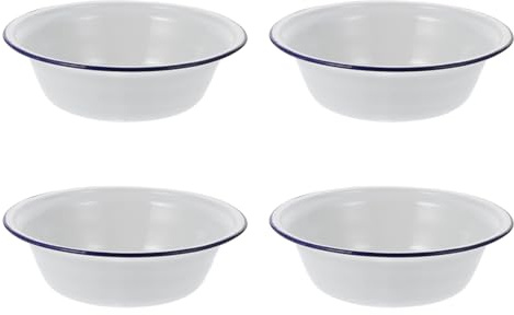 Cabilock 4Pcs Retro Enamel Bowls Deep Household Tableware for Soup Food Enamelware for Family and Restaurant Use