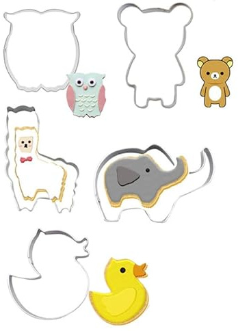 Lilalemon 5Pcs Animals Cookie Cutters,Stainless Steel Sandwich Cutters Shapes Baking Set,Cute Animal Biscuit Cutters for Children Birthday Party Easter DIY Cake Decoration
