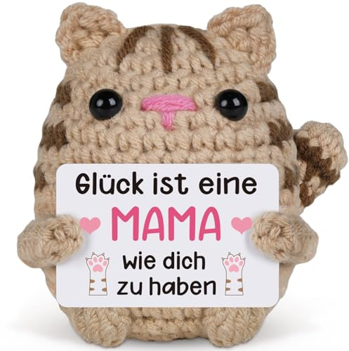 Vetbuosa Geschenk für Mama, Gehäkelte Katzenpuppe, Geburtstagsgeschenk für Mama, Mutter Geschenk, Weihnachten, Muttertag, Katzenpuppe mit Einer herzlichen Karte, Beste Mutter