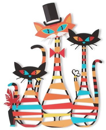 WVOPIAHY Metall Wandkunst Katzen, 39 x 31 cm Bunte Katzen Silhouetten,Wandskulptur für Terrasse Wohnzimmer Badezimmer Schlafzimmer Esszimmer Küche Dekorationen