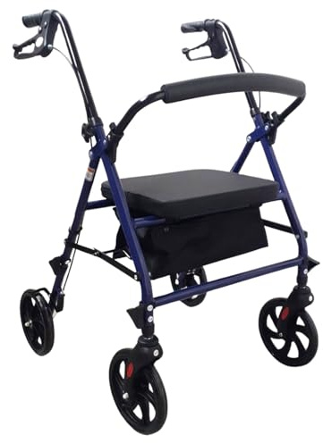 EkoHealthy® Rollator Deambulatore Vivo+ in Acciaio con Seduta e Freni – Schienale, Borsa Portaoggetti – Portata 136 kg – Ausilio per Anziani e Disabili – Pieghievole, Sicurezza e Comfort