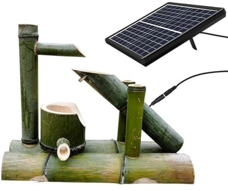 Joytar Fontana Solare Decorativa in bambù, Fontana d'Acqua in bambù in Stile Feng Shui con Pompa, Elemento d'arredo per Esterni, Ideale per Creare un'oasi Interna/Esterna Fai da Te.(60CM)