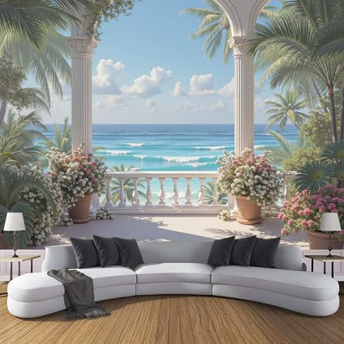 Fotomural Océano 200x140cm papel pintado TNT, fotomural panorámico Paisaje Costero Tropical, Mural de Pared, Decoración de Pared para Salón y Habitación