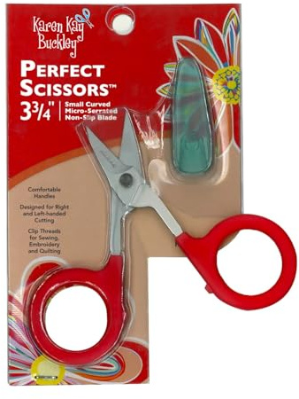 Karen Kay Buckley® Perfect Scissors™, Small 3-3/4 Inch #KKBPSC Curved Micro-Serrated Non-Slip Blade for Thread Snipping, Machine Quilting, Embroidery, Appliqué. Allows for Up Close Trimming