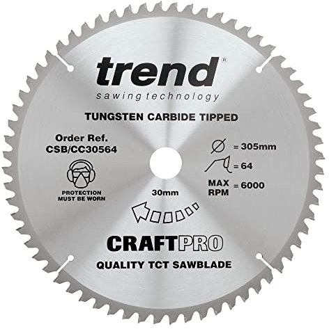 Trend Holz Kappsägeblatt, 305mm Durchmesser, 30mm Bohrung, 64 Zähne, HW, 3mm Schnittbreite, -5° Haken, CSB/CC30564