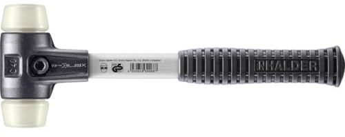 Halder Simplex Soft-Faced Mallet, Hard Nylon Inserts, Reinforced Cast Iron Housing, Fiber Glass Handle with Non-Slip Rubber Grip, 40mm, 1.9 lbs.